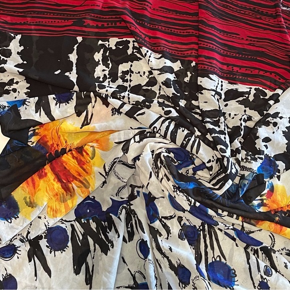 Blue Multicolor Floral Print Abstract Design Sheer Chiffon Fabric - Picture 2 of 2